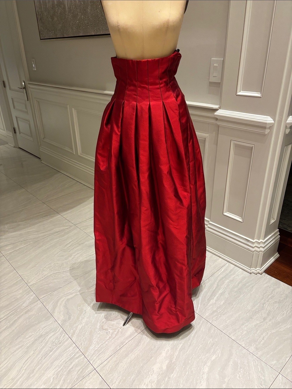 Red Maxi Pleated Skirt Dress